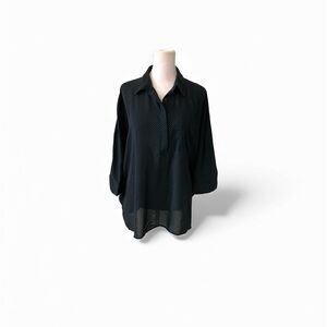 LOFT LARGE Black Blue Polka Dot Women's Top 3/4 Sleeves